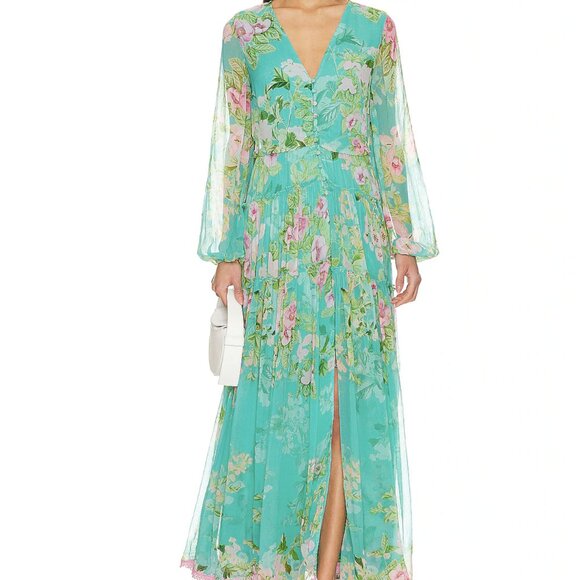 Hemant & Nandita Azra Maxi Dress in Green Floral – NWT – Size XS - Picture 1 of 16